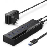 UGREEN USB Hub mit Netzteil USB Hub Aktiv mit DC 5V / 2A Netzteil 7 Port USB Hub 3.0 zur Ladung und Datenübertragung
